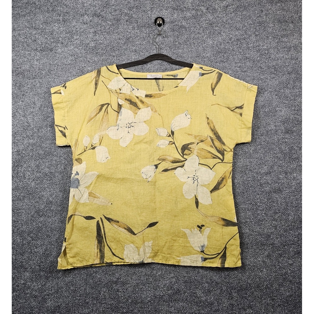BELLAMBRA Linen‎ Yellow Floral Shirt Women's Medium Made In Italy Lagenlook